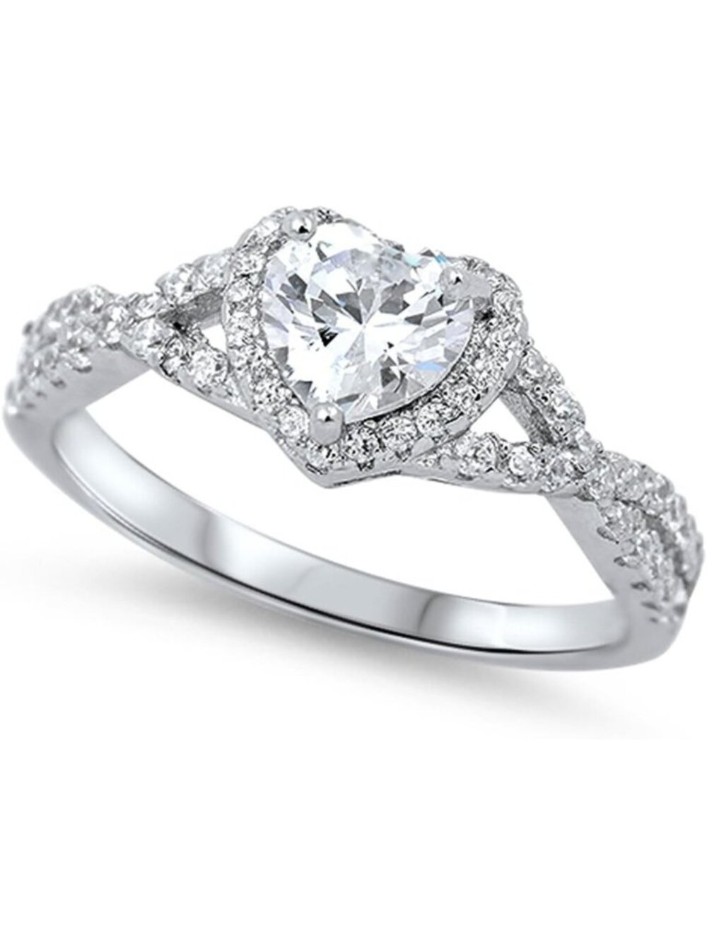 Sterling Silver Heart Halo Promise Ring - Custom Color Options Available